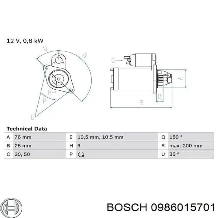 Motor de arranque 0986015701 Bosch