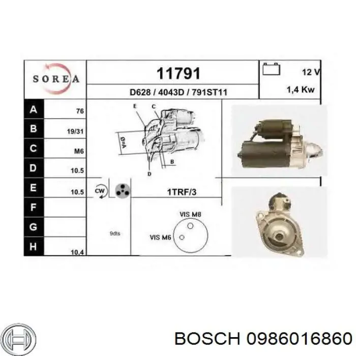 0986016860 Bosch motor de arranque