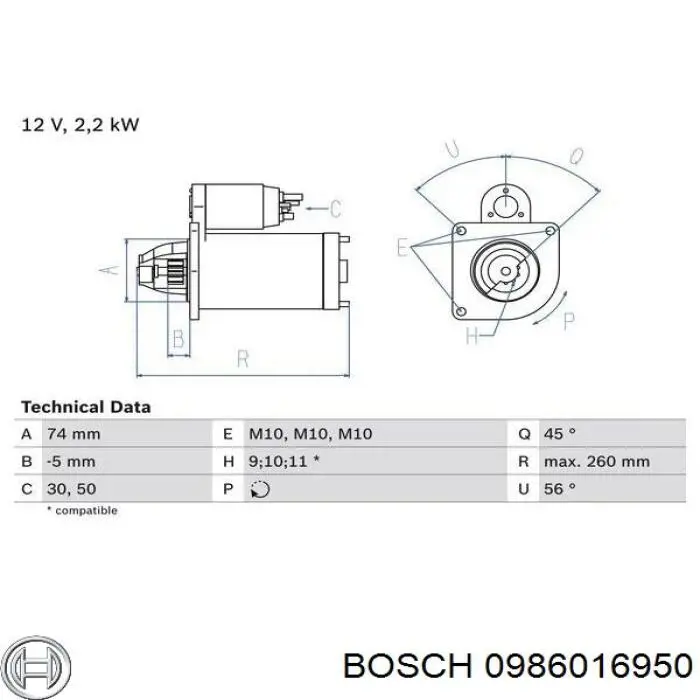 0986016950 Bosch motor de arranque