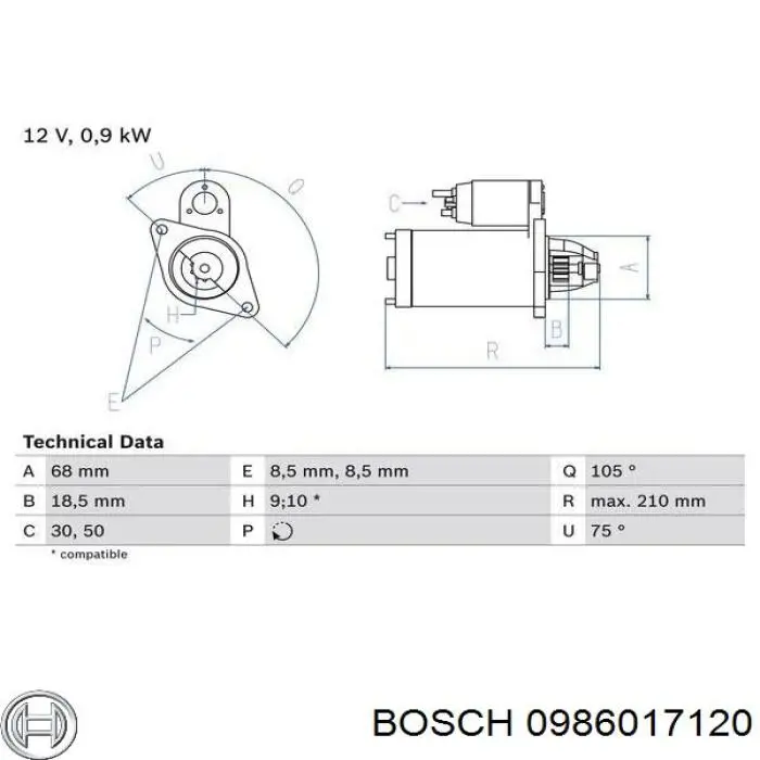 0986017120 Bosch motor de arranque