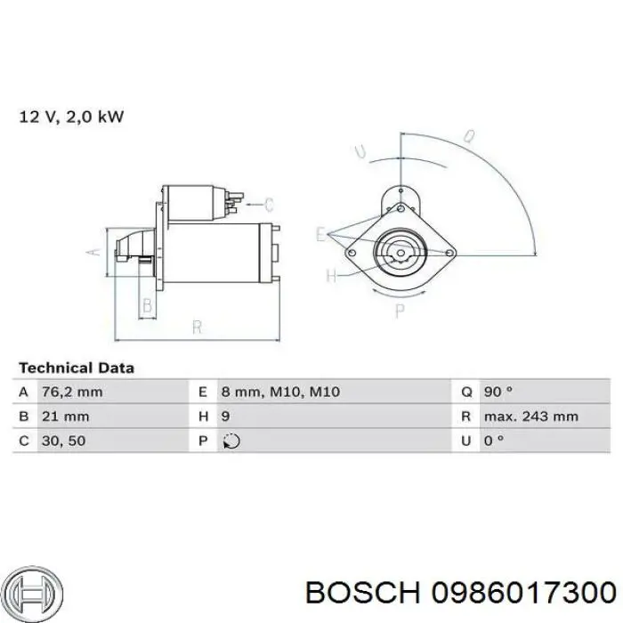 0986017300 Bosch Arranque motores