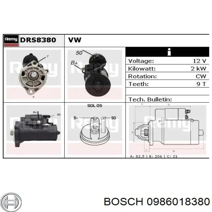 Burro de arranque  Bosch 0986018380 precio, desde 114,83 EUR