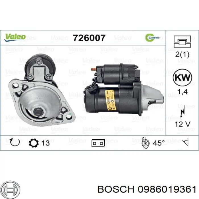 Comprar 0986019361 Bosch Motores de arranque