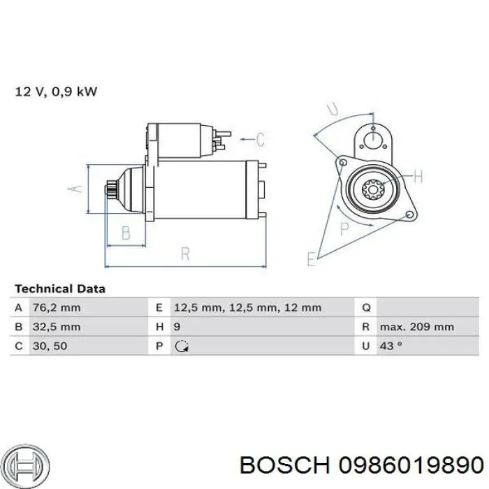 0986019890 Bosch motor de arranque