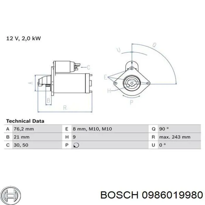 0 986 019 980 Bosch motor de arranque