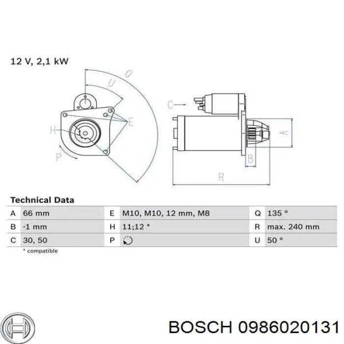 0986020131 Bosch motor de arranque