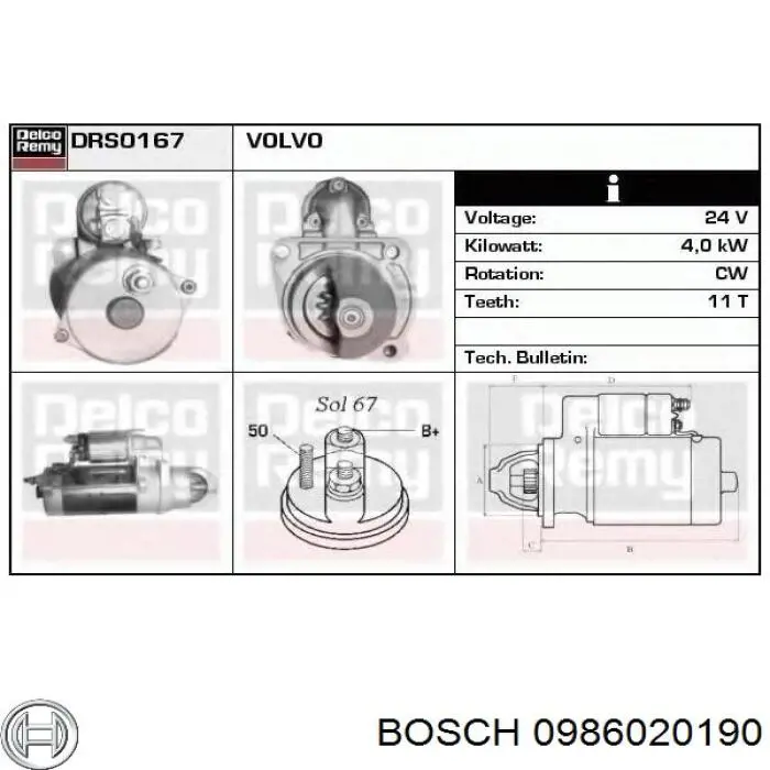 0 986 020 190 Bosch motor de arranque