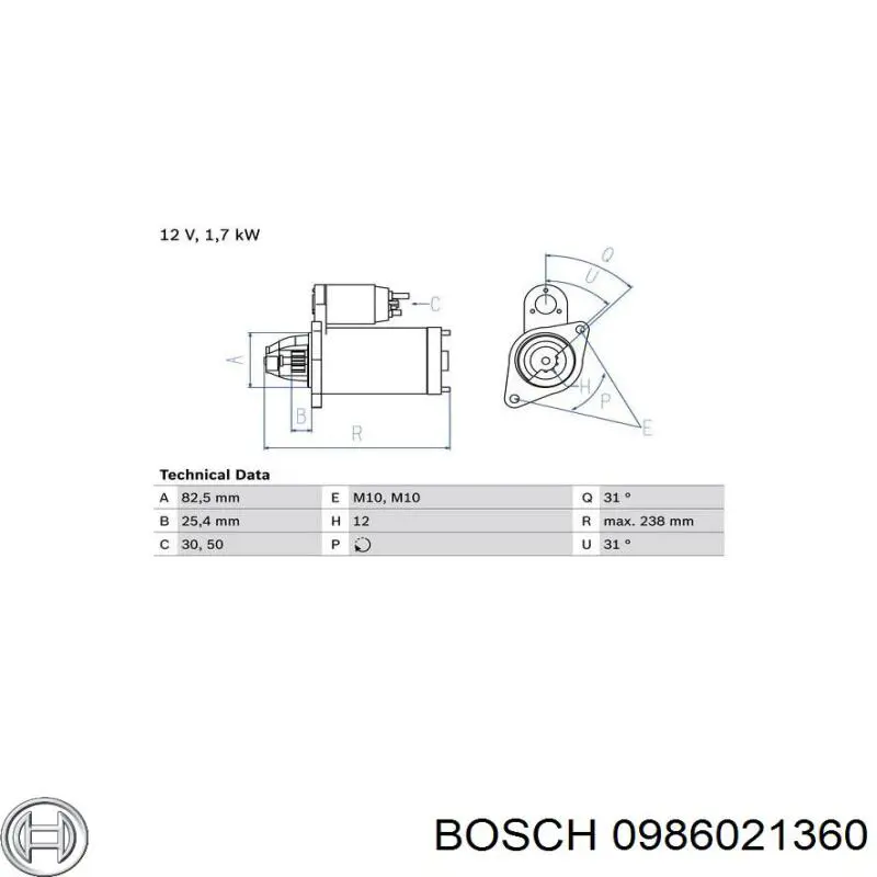 0986021360 Bosch motor de arranque
