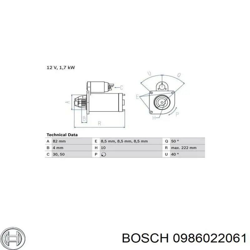 Motor de arranque 0986022061 Bosch
