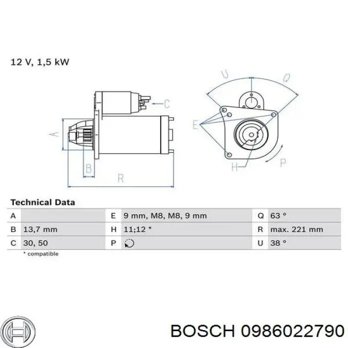 0 986 022 790 Bosch motor de arranque