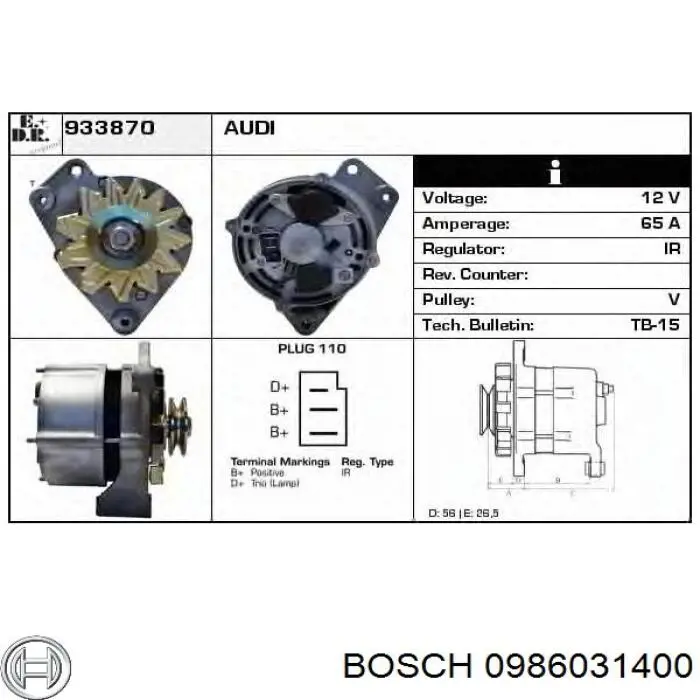0986031400 Bosch Alternador de coche