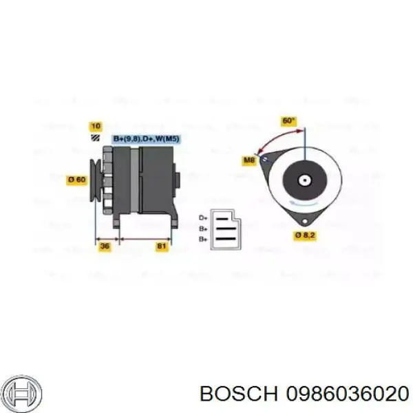 Alternador del motor Bosch 0986036020 precio, desde 58,08 EUR
