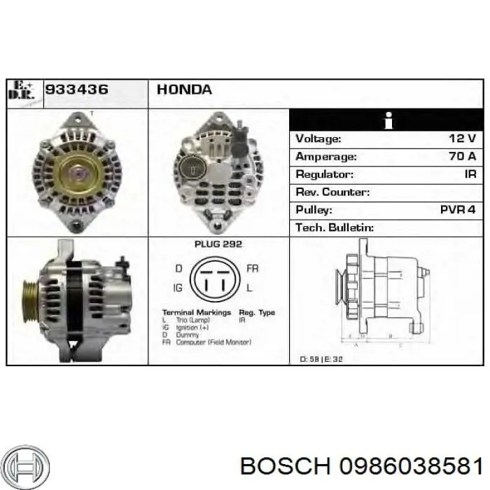 0986038581 Bosch alternador