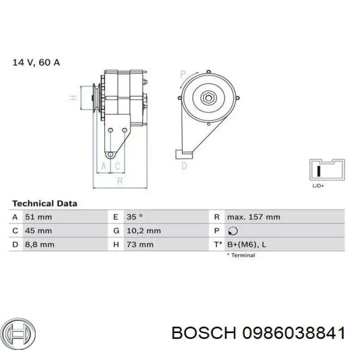 Alternador del motor Bosch 0986038841 precio, desde 78,41 EUR