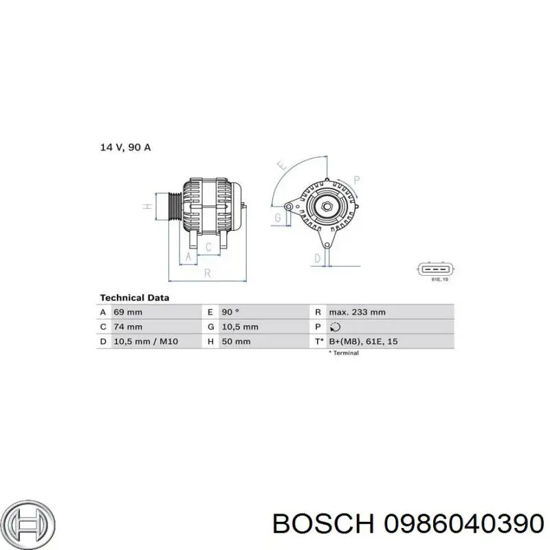 0 986 040 390 Bosch alternador