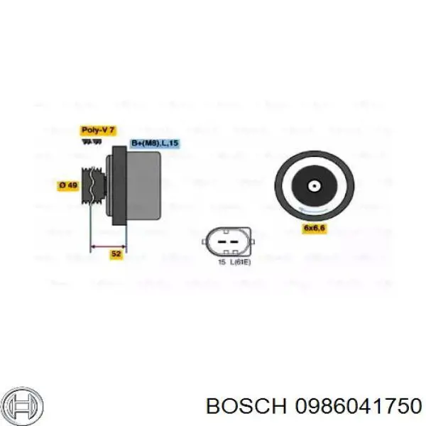 Alternador del motor Bosch 0986041750 precio, desde 341,21 EUR