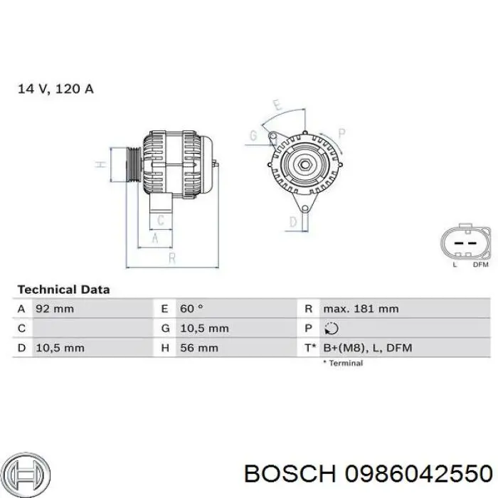 0 986 042 550 Bosch alternador