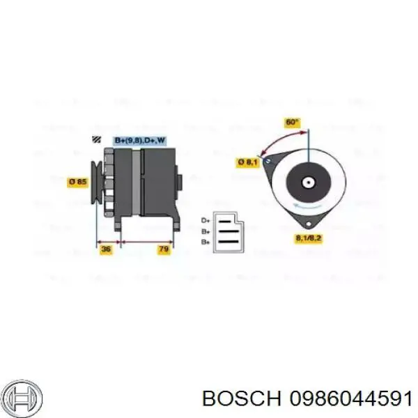 Alternador del motor Bosch 0986044591 precio, desde 288,80 EUR