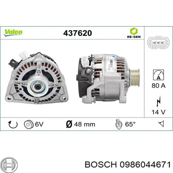 0 986 044 671 Bosch alternador
