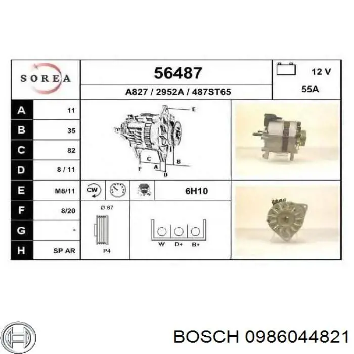 0986044821 Bosch Alternador de coche