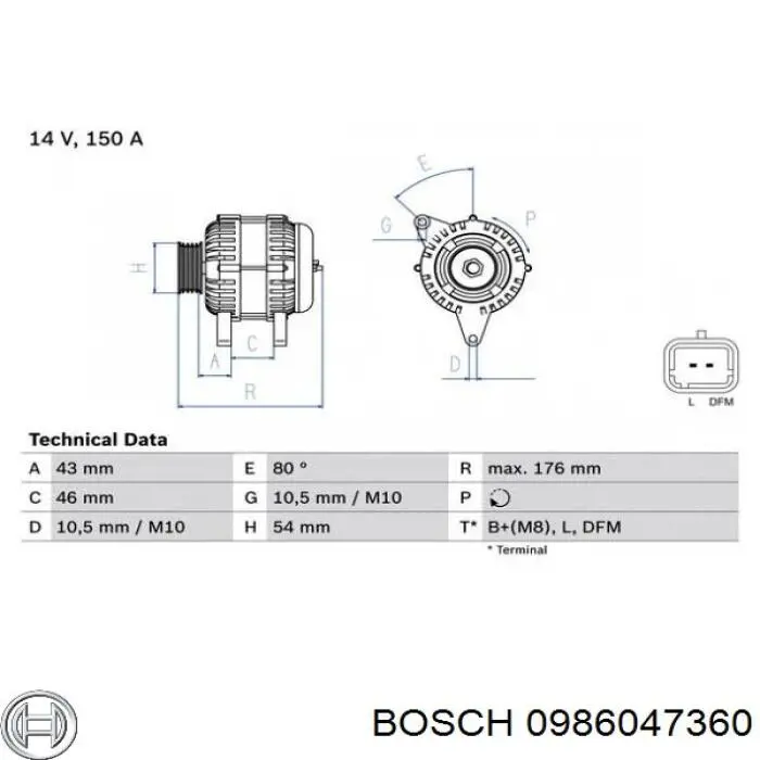 Alternador del motor Bosch 0986047360 precio, desde 237,02 EUR