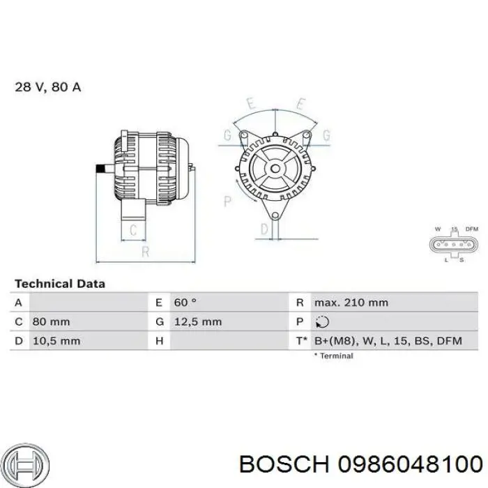 Alternador del motor Bosch 0986048100 precio, desde 235,90 EUR