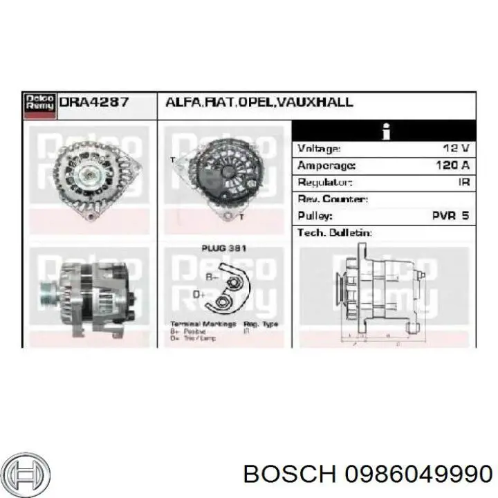 Alternador 0986049990 Bosch