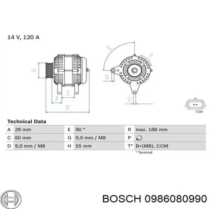 0 986 080 990 Bosch alternador