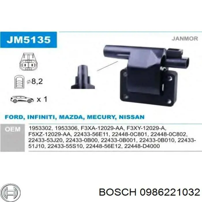 0986221032 Bosch bobina
