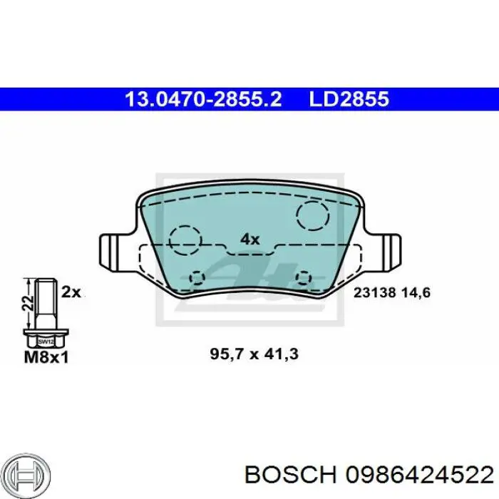 0986424522 Bosch pastillas de freno traseras