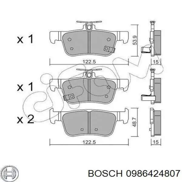 Pastillas de freno traseras 0986424807 Bosch