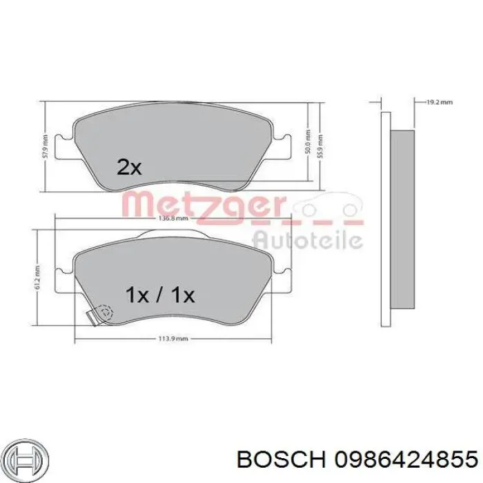 Pastillas de freno 0986424855 Bosch
