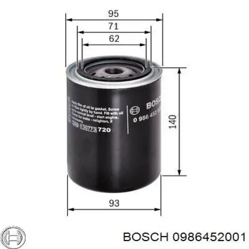 0 986 452 001 Bosch filtro de aceite