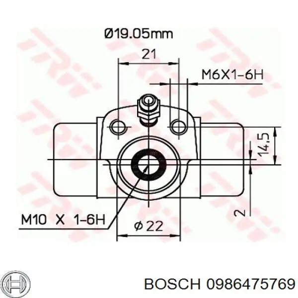 Cilindro de freno de rueda trasera 0986475769 Bosch