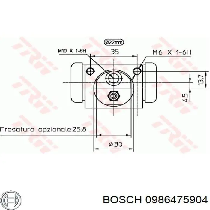 0 986 475 904 Bosch cilindro de freno de rueda trasero