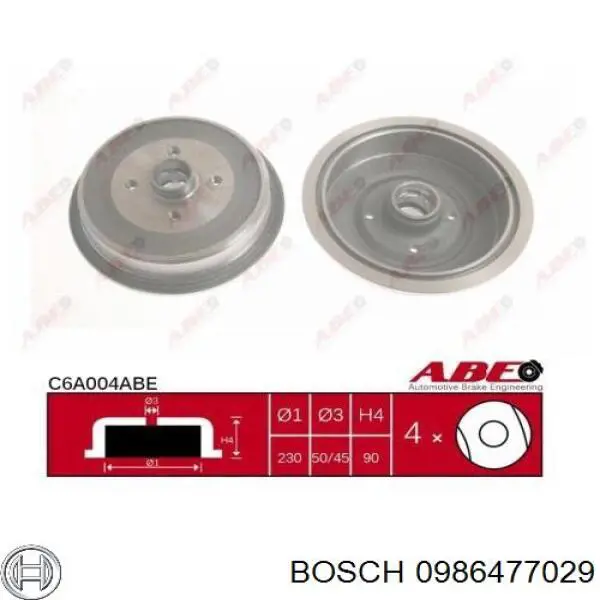 Tambor de freno trasero 0986477029 Bosch