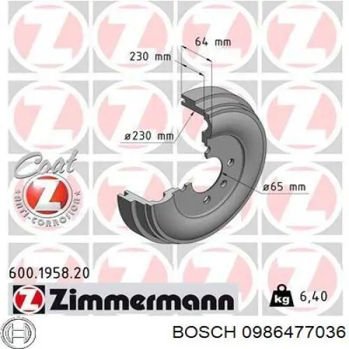 0986477036 Bosch freno de tambor trasero