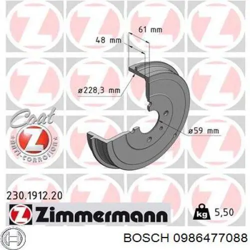 Comprar 0986477088 Bosch Tambor de freno trasero