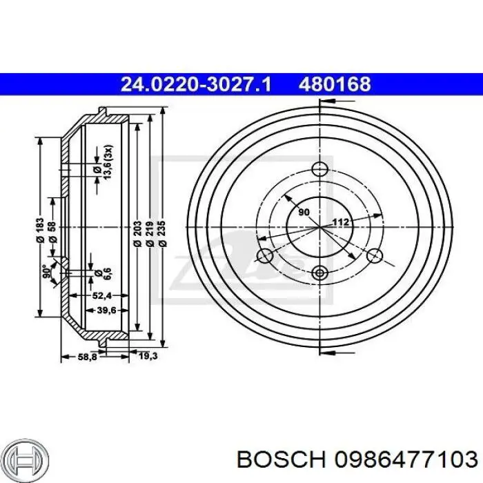 0 986 477 103 Bosch freno de tambor trasero