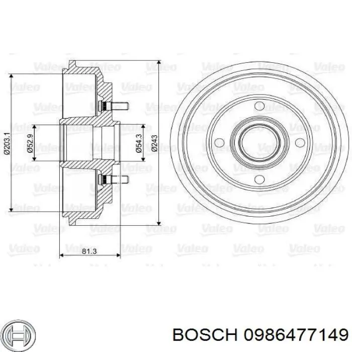Tambor de freno trasero 0986477149 Bosch