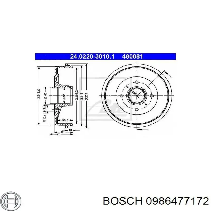 0986477172 Bosch Tambor de freno trasero