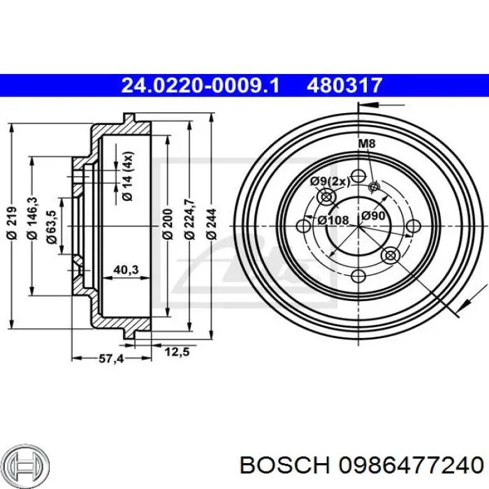 Tambor de freno trasero Bosch 0986477240 precio, desde 56,49 EUR