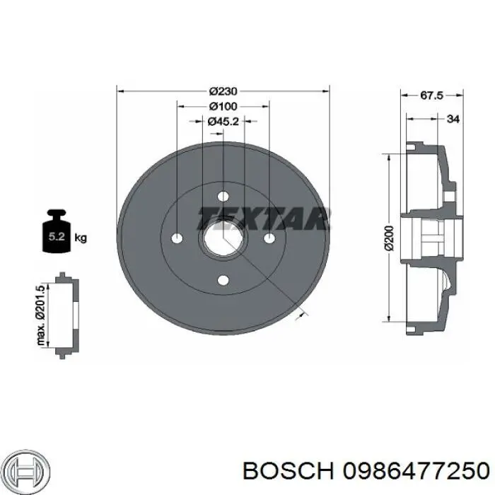 0986477250 Bosch freno de tambor trasero