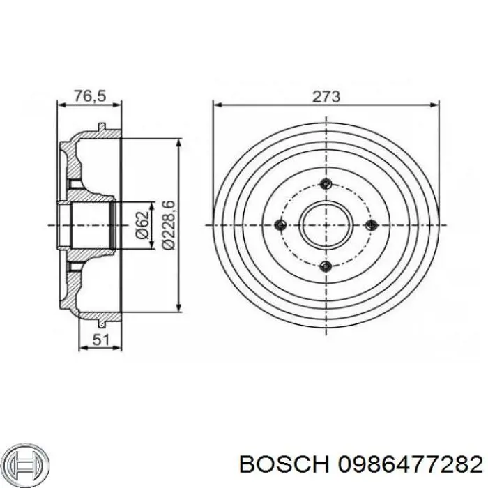 Tambor de freno trasero 0986477282 Bosch