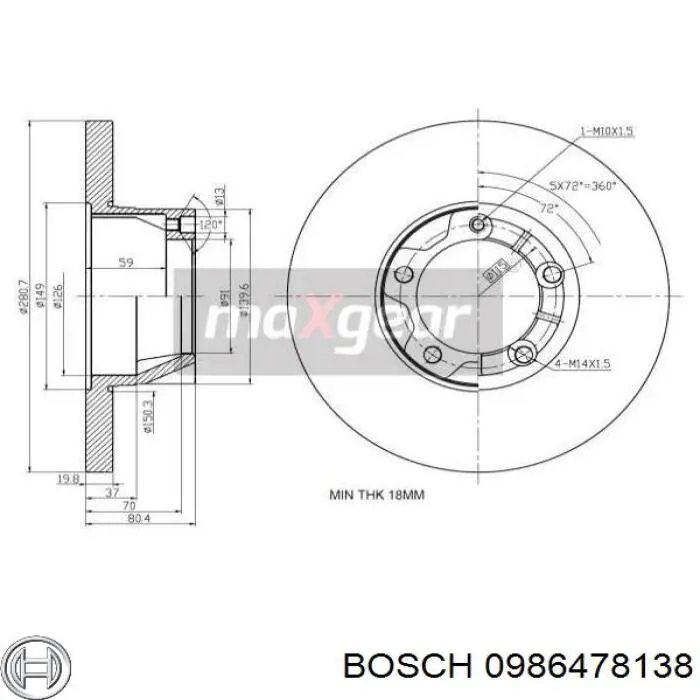 0986478138 Bosch disco de freno delantero