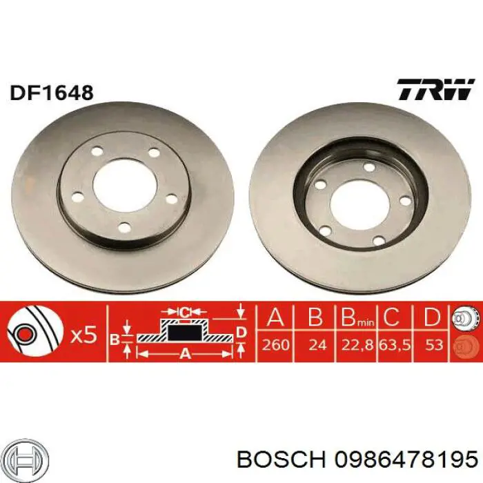 0986478195 Bosch freno de disco delantero