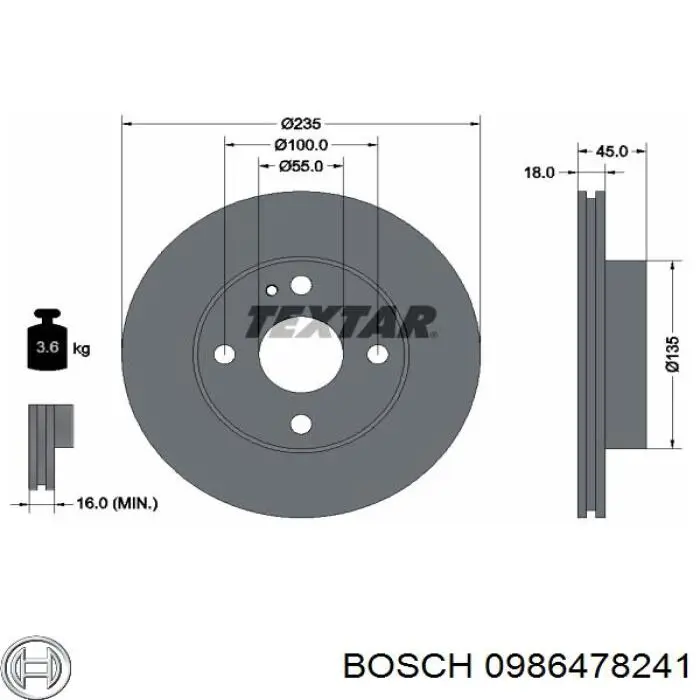 0986478241 Bosch disco de freno delantero