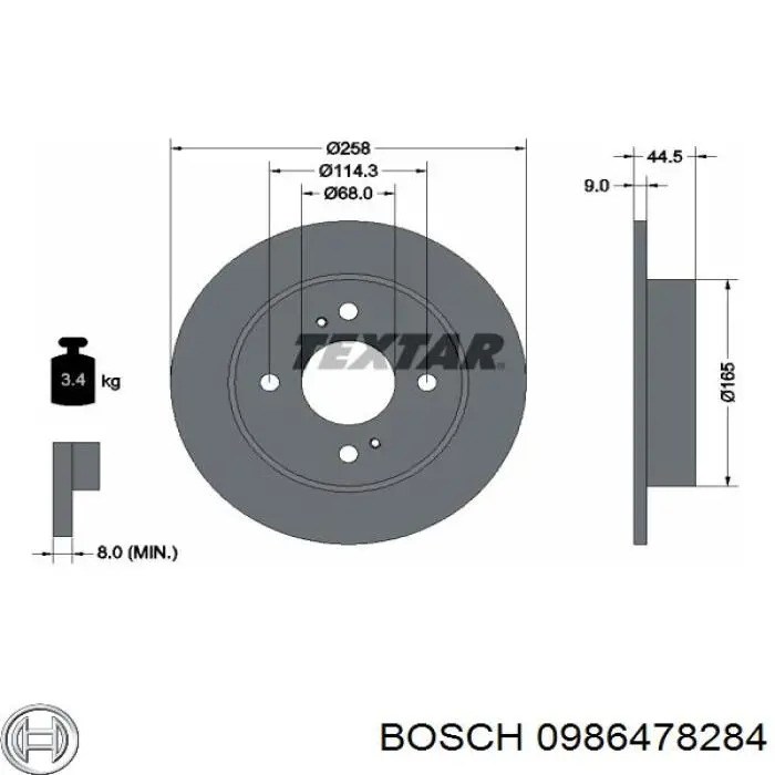 0986478284 Bosch disco de freno trasero