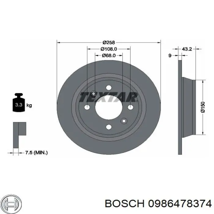 0986478374 Bosch disco de freno trasero