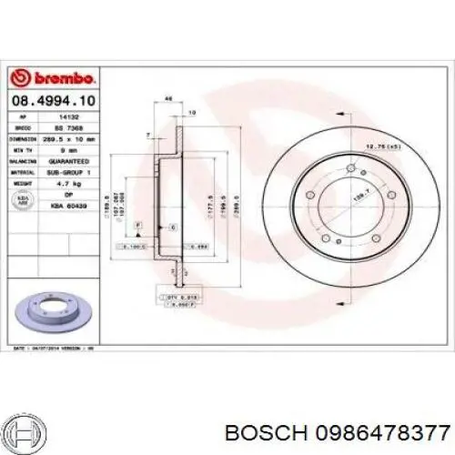 Disco de freno 0986478377 Bosch